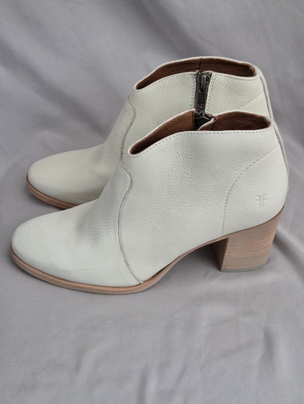 Women's FRYE White Leather Ankle Booties with Block Heel